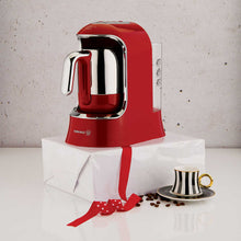 Load image into Gallery viewer, Korkmaz Kahvekolik Aqua Turkish and Greek Coffee Machine - Silver/Red
